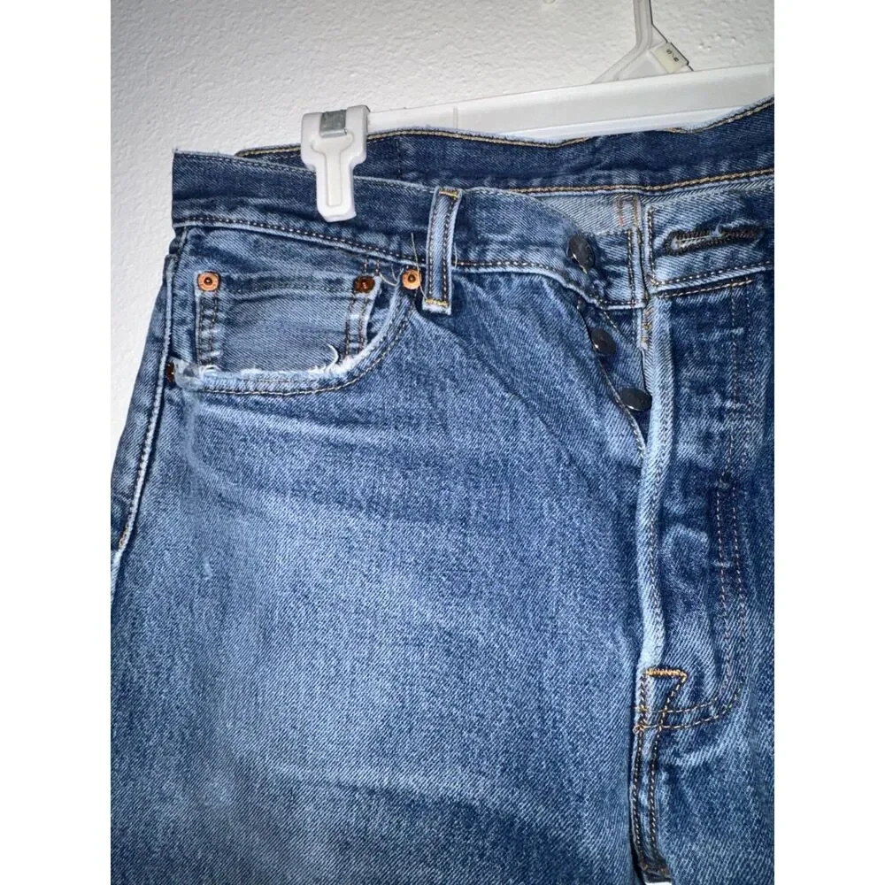 Levi's 501 Men's W34 100% Cotton Button Fly Jeans Natural Distress (Hemmed)
